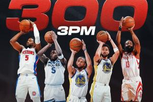 💦NBA官方晒图：历史首次三人同赛季300+三分！