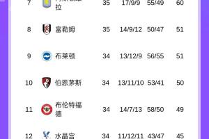 仍居第7！维拉由于净胜球劣势，先赛一场仍排切尔西森林之后