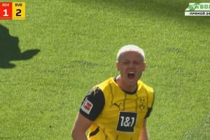 第43分钟，格罗斯助攻，莱尔森打远角破门，多特2-1反超勒沃库森